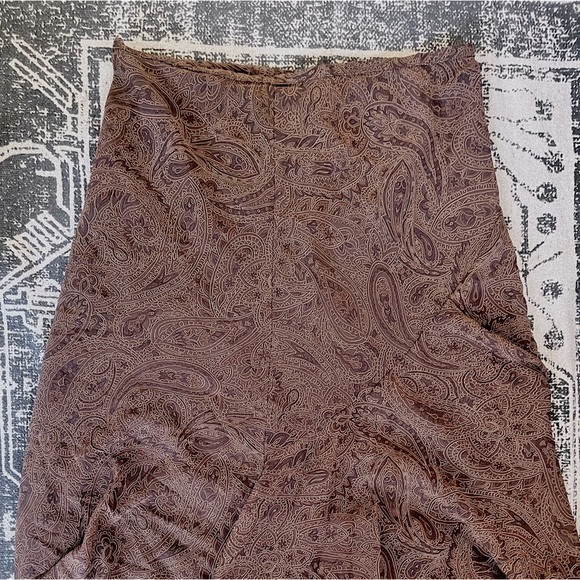 Vintage Dresses & Skirts - VTG 90’s Bohemian Brown Paisley Asymmetrical Skirt: Size M/L